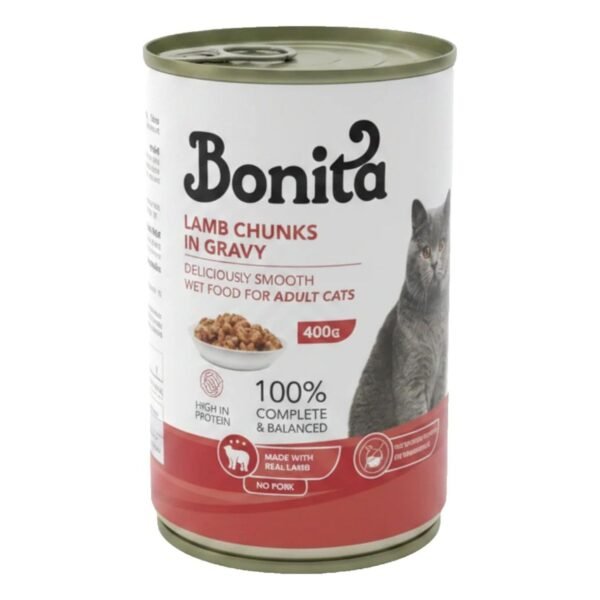 Bonita Wet Food Chunks with Lamb in Gravy for Adult Cats, 400 g