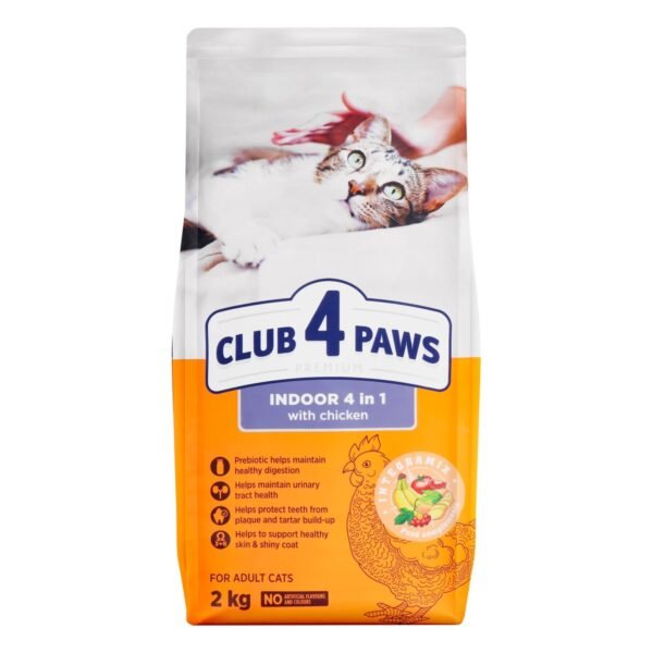 Club 4 Paws Indoor 4in1 Dry Food with Chicken for Adult Cats, 2 kg