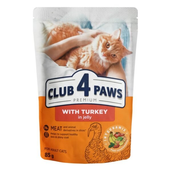 Club 4 Paws Wet Food with Turkey in Jelly for Adult Cats, 85 g