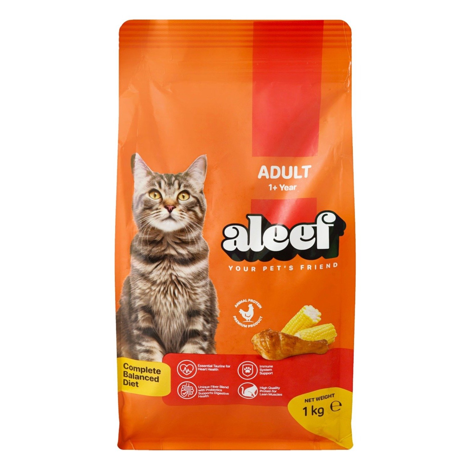 Aleef Dry Food with Chicken & Corn for Adult Cats, 1 kg
