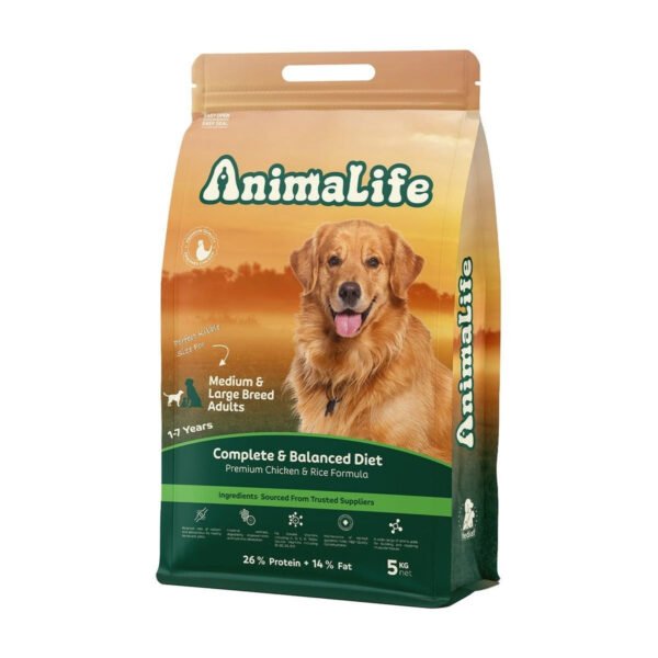 AnimaLife Dry Food with Chicken & Rice for Medium & Large Breed Adult Dogs, 10 kg