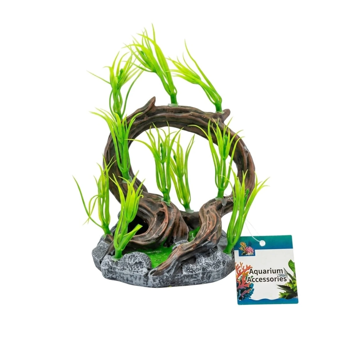 Artificial Tree Root Aquarium Decoration Plastic Fish Tank Plant Ornament with Arch and Grass Scenery