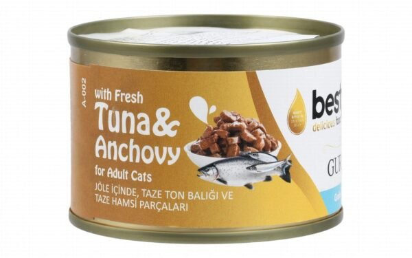 Bestpet Gurme Wet Food Chunks with Tuna & Anchovy in Jelly for Adult Cats, 100 g