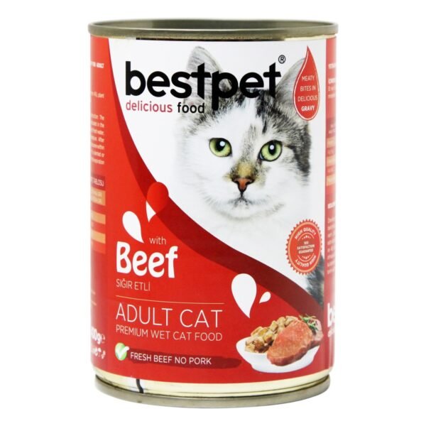 Bestpet Wet Food Chunks with Beef in Jelly for Adult Cats, 400 g