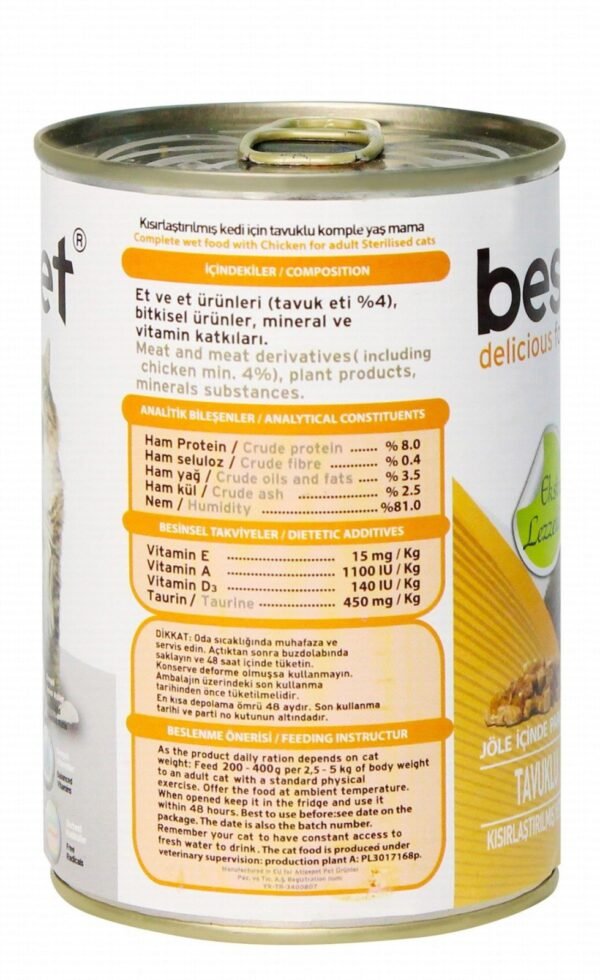 Bestpet Wet Food Chunks with Chicken in Jelly for Sterilized Adult Cats, 415 g