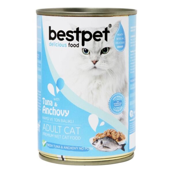 Bestpet Wet Food Chunks with Tuna & Anchovy in Gravy for Adult Cats, 400 g