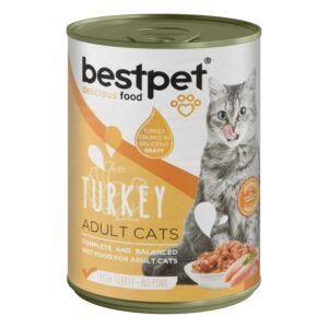 Bestpet Wet Food Chunks with Turkey in Gravy for Adult Cats, 400 g