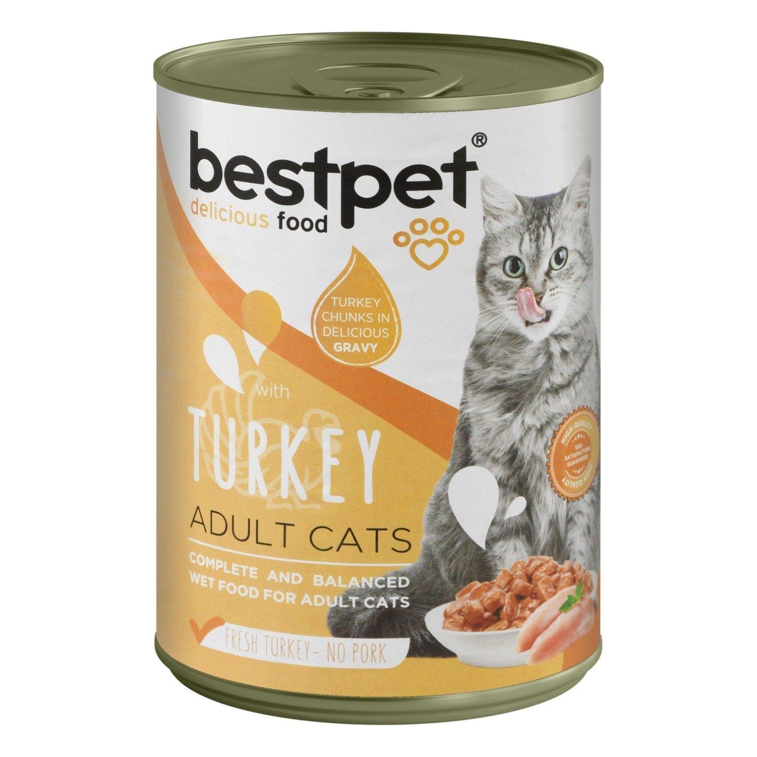 Bestpet Wet Food Chunks with Turkey in Gravy for Adult Cats, 400 g