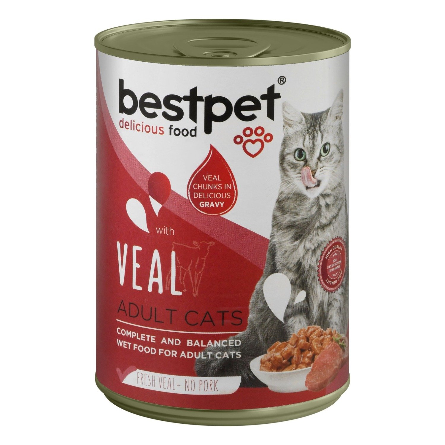 Bestpet Wet Food Chunks with Veal in Gravy for Adult Cats, 400 g