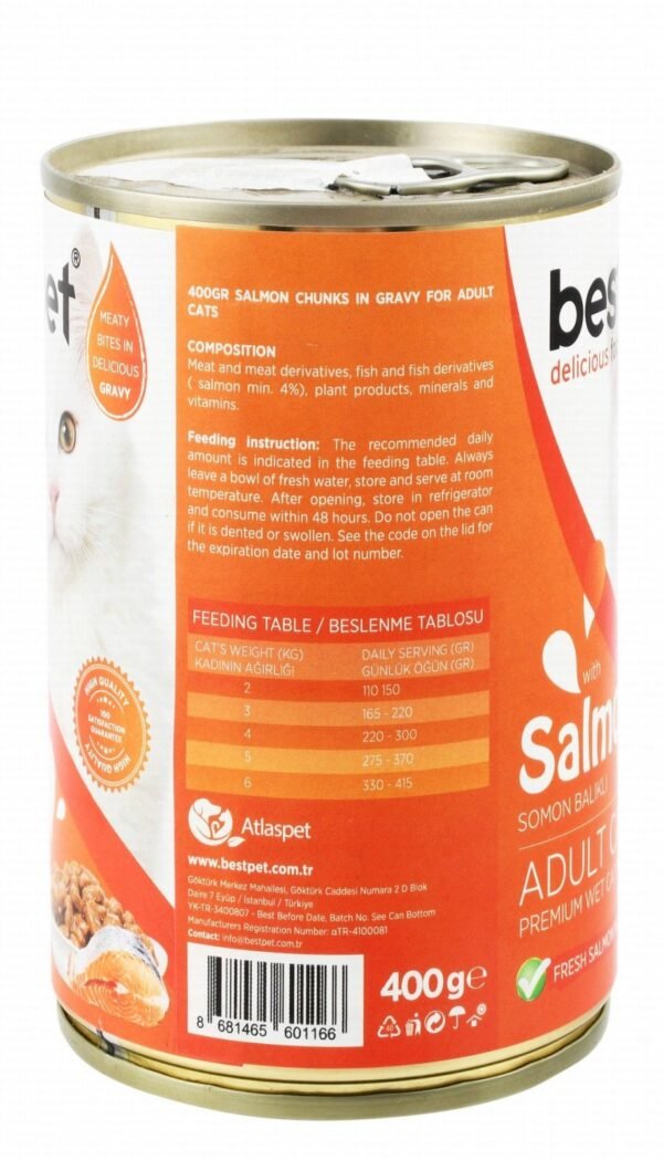 Bestpet Wet Food with Salmon in Gravy for Adult Cats, 400 g