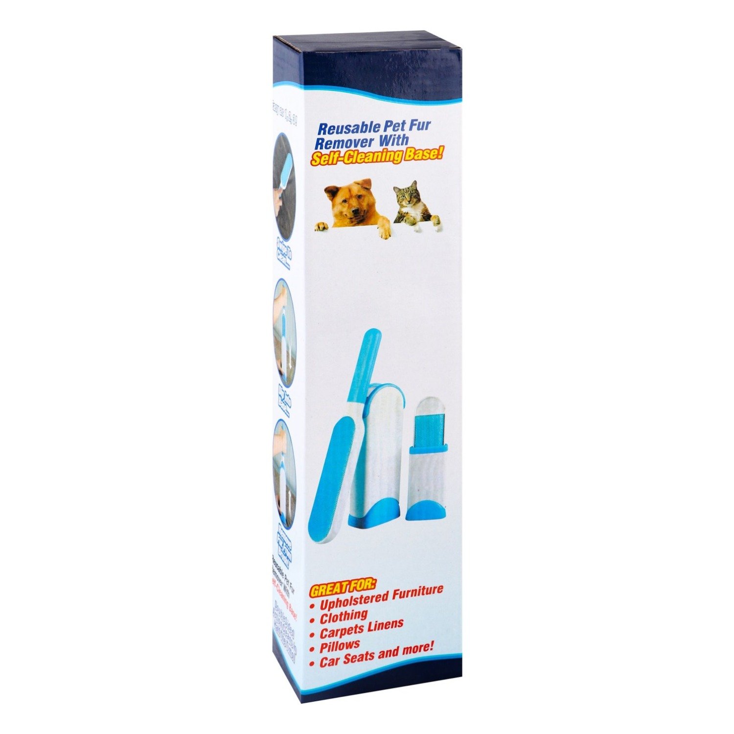 Blue & White Lint Roller with Self Cleaning Base, 2 pcs