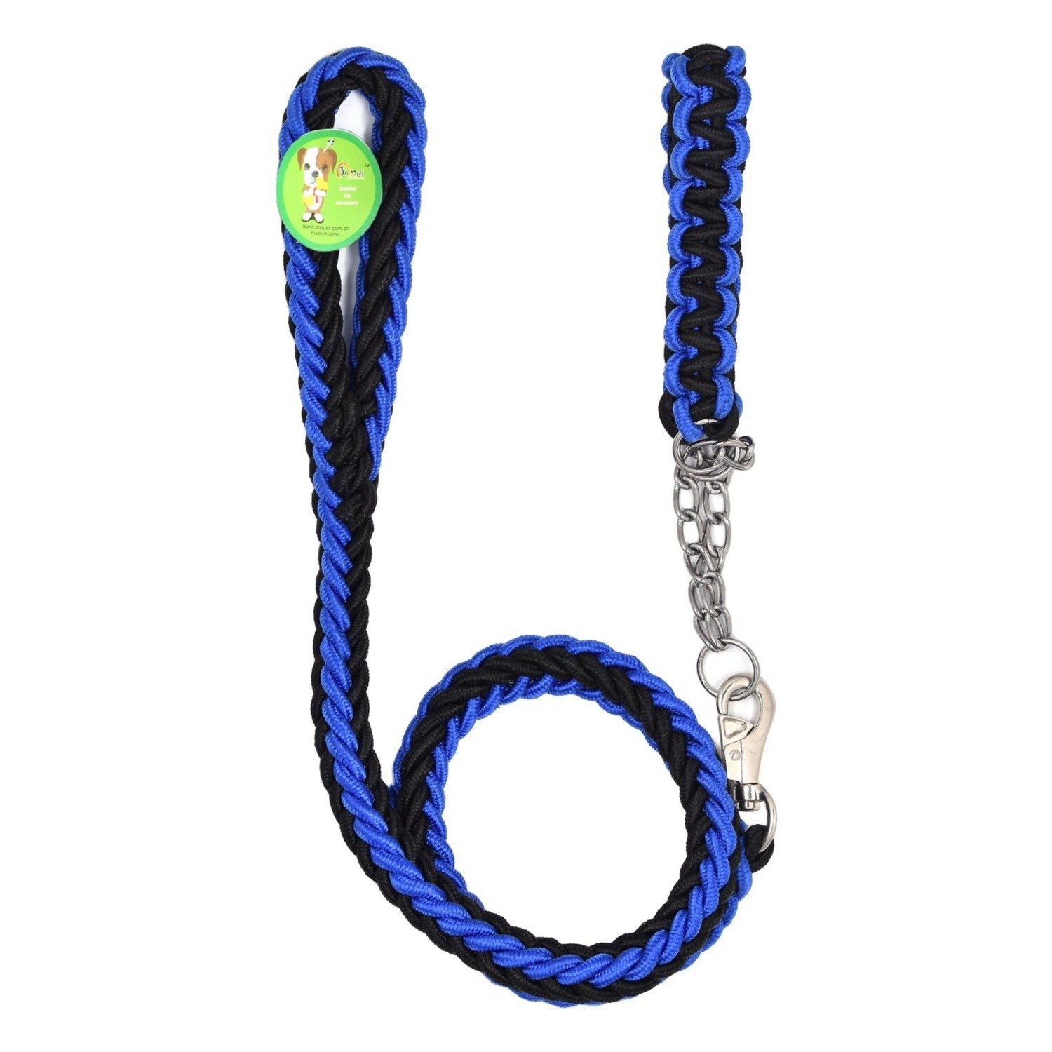 Bomei Black & Blue 130cm Rope Dog Leash with 40cm Collar