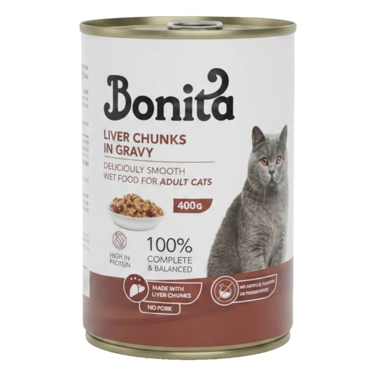 Bonita Wet Food Chunks with Liver in Gravy for Adult Cats, 400 g