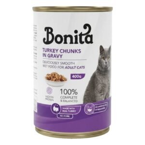 Bonita Wet Food Chunks with Turkey in Gravy for Adult Cats, 400 g