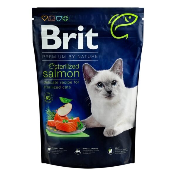 Brit Premium By Nature Hypoallergenic Dry Food with Salmon for Adult Sterilized Cats, 1.5 kg