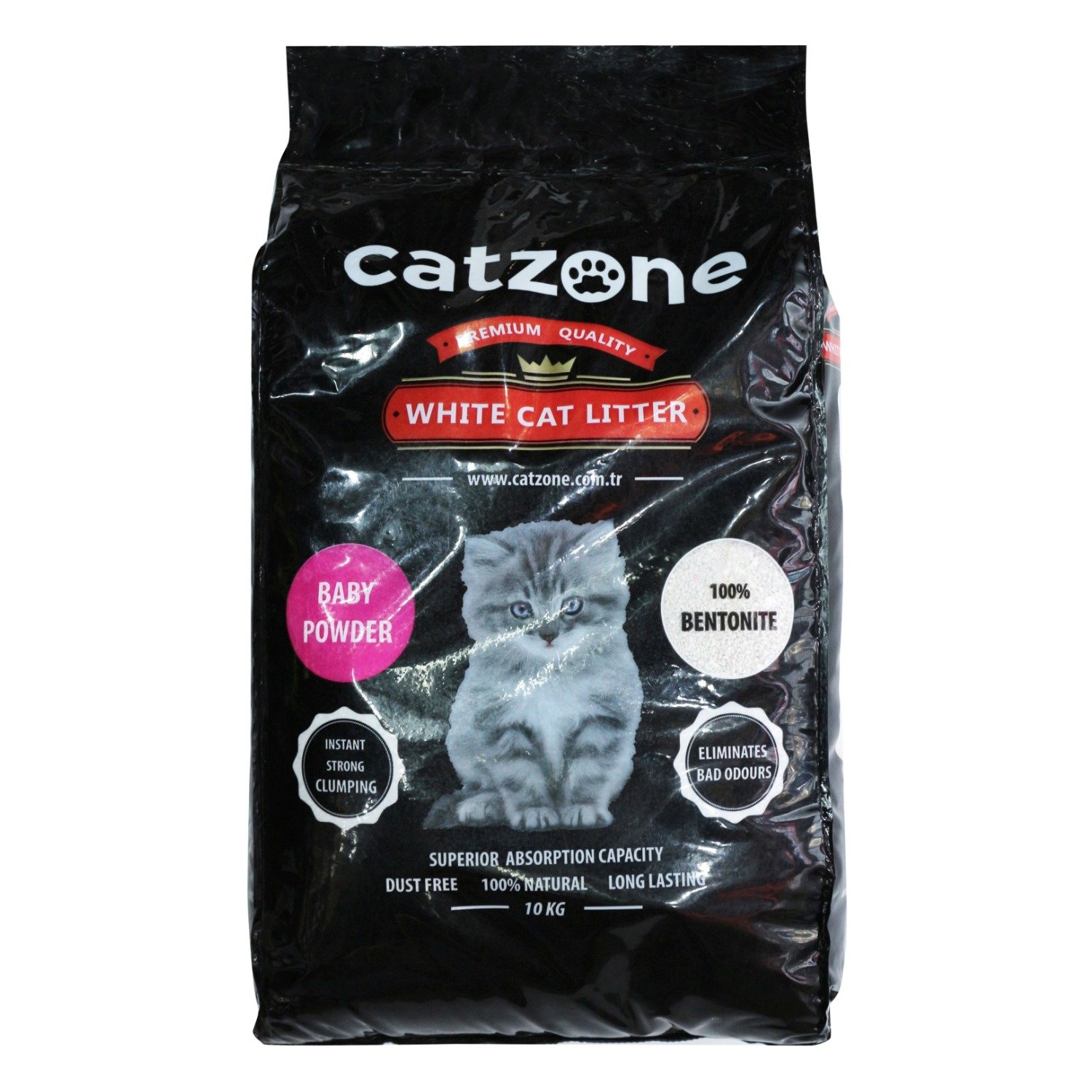 Catzone White Bentonite Clumping Cat Litter Baby Powder Scent, 10 kg
