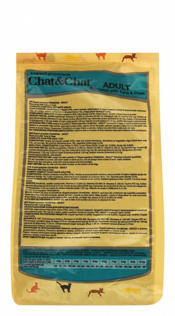 Chat&Chat Dry Food for Adult Cats Tuna & Peas Flavor, 900 g