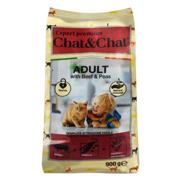 Chat&Chat Dry Food with Beef & Peas for Adult Cats, 900 g
