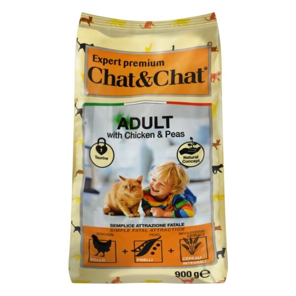 Chat&Chat Dry Food with Chicken & Peas for Adult Cats, 900 g
