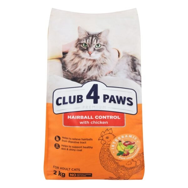 Club 4 Paws Hairball Control Dry Food with Chicken for Adult Cats, 2 kg