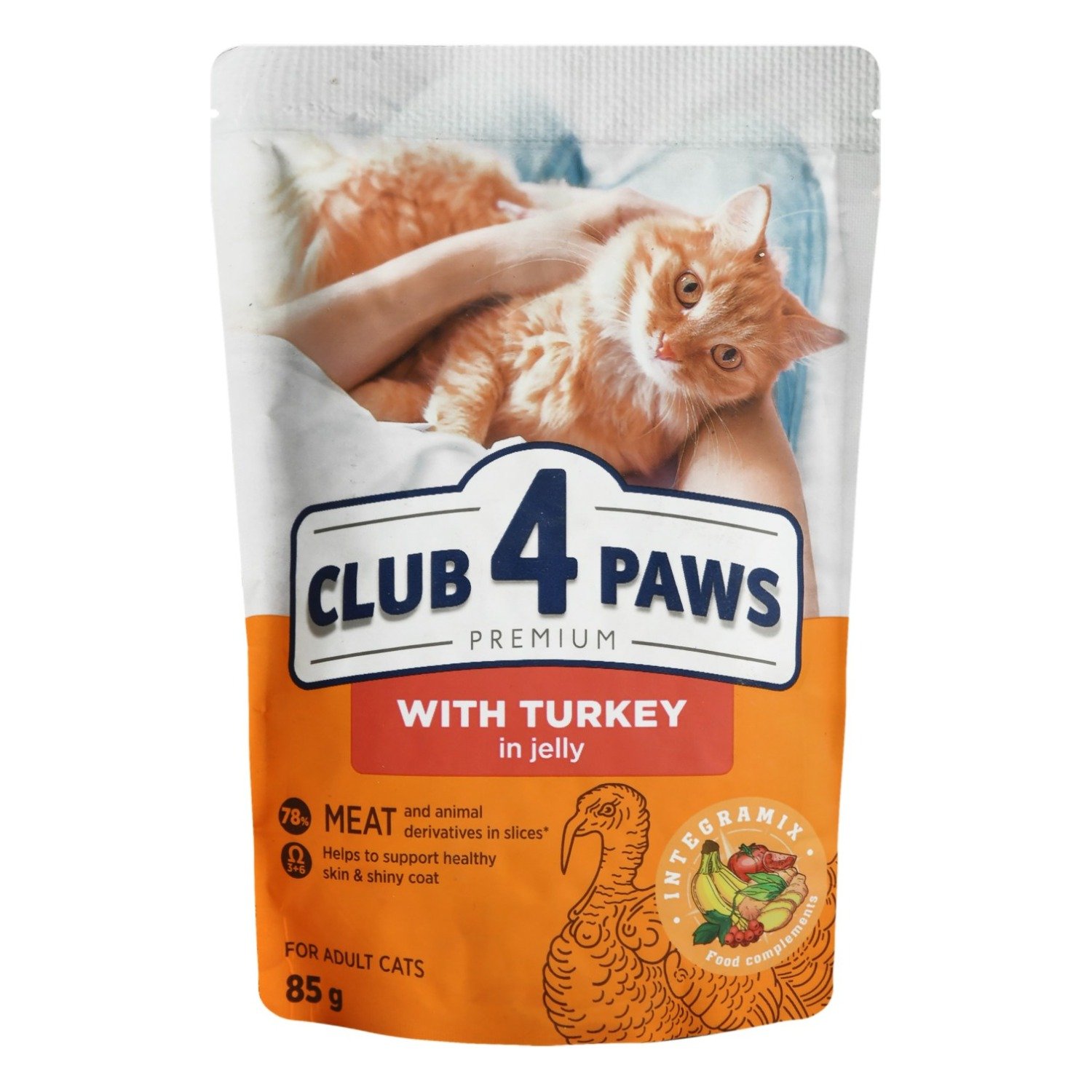 Club 4 Paws Wet Food with Turkey in Jelly for Adult Cats, 85 g