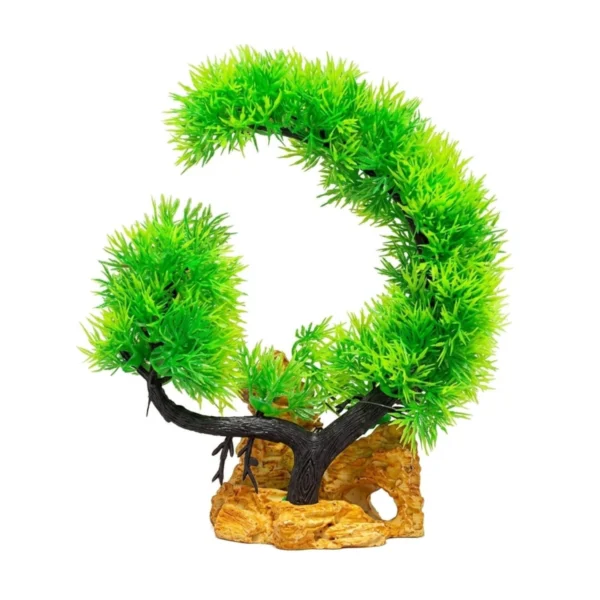 Decorative Plastic Green Bonsai Tree Ornament Simulated Fish Tank Plant Scenery with Base