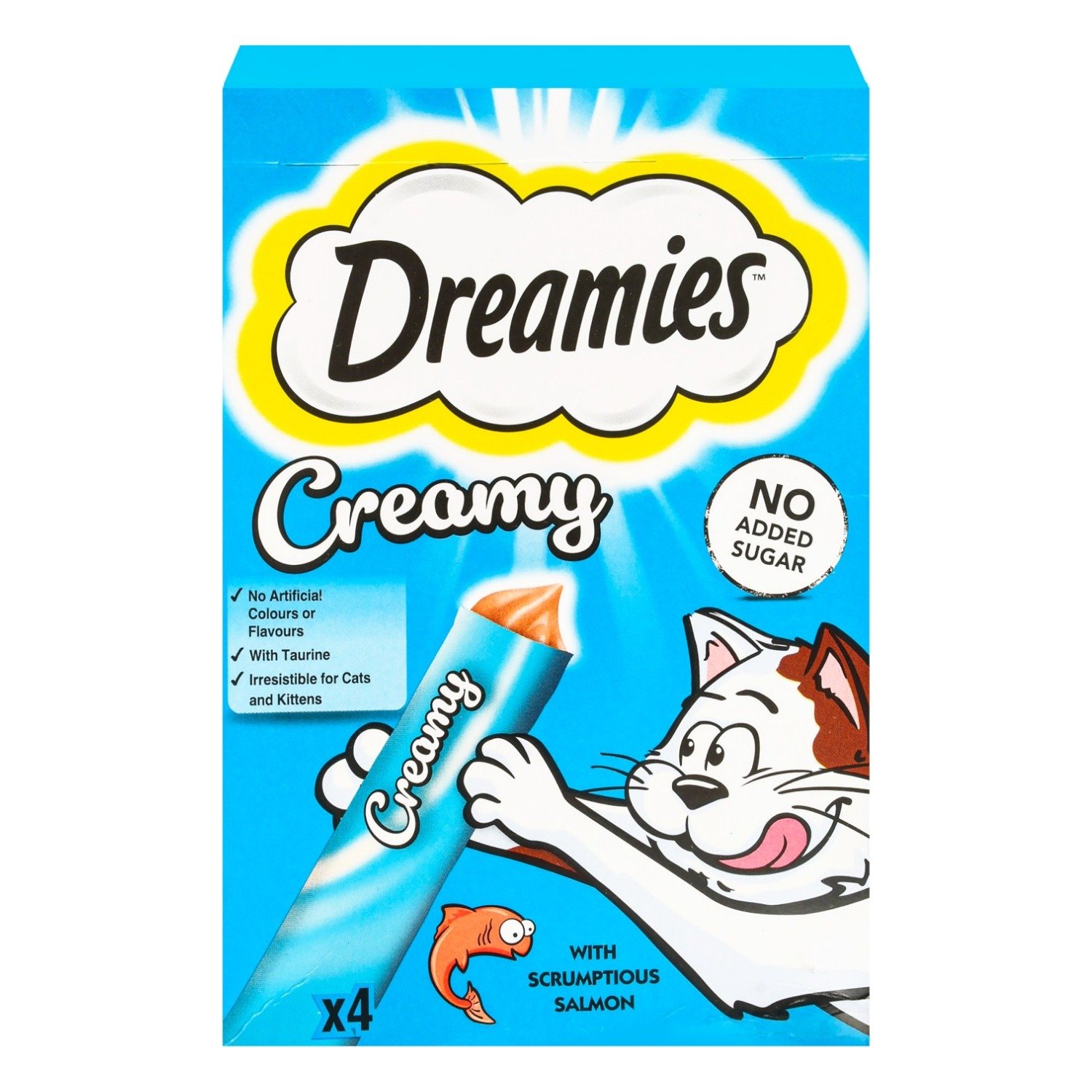 Dreamies Creamy Treats with Scrumptious Salmon for Adult Cats & Kittens, 4 x 10 g