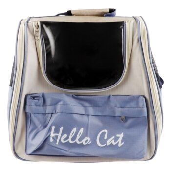 Hello Cats Beige & Blue Pet Carrier Backpack with Window (40x36x24cm)