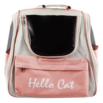 Hello Cats Beige & Pink Pet Carrier Backpack with Window (40x36x24cm)