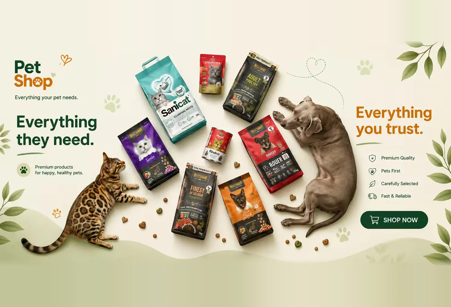 Everything they need - premium pet products. Shop now