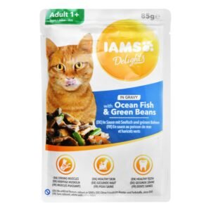 Iams Delights Wet Food with Ocean Fish & Green Beans in Gravy for Adult Cats, 85 g