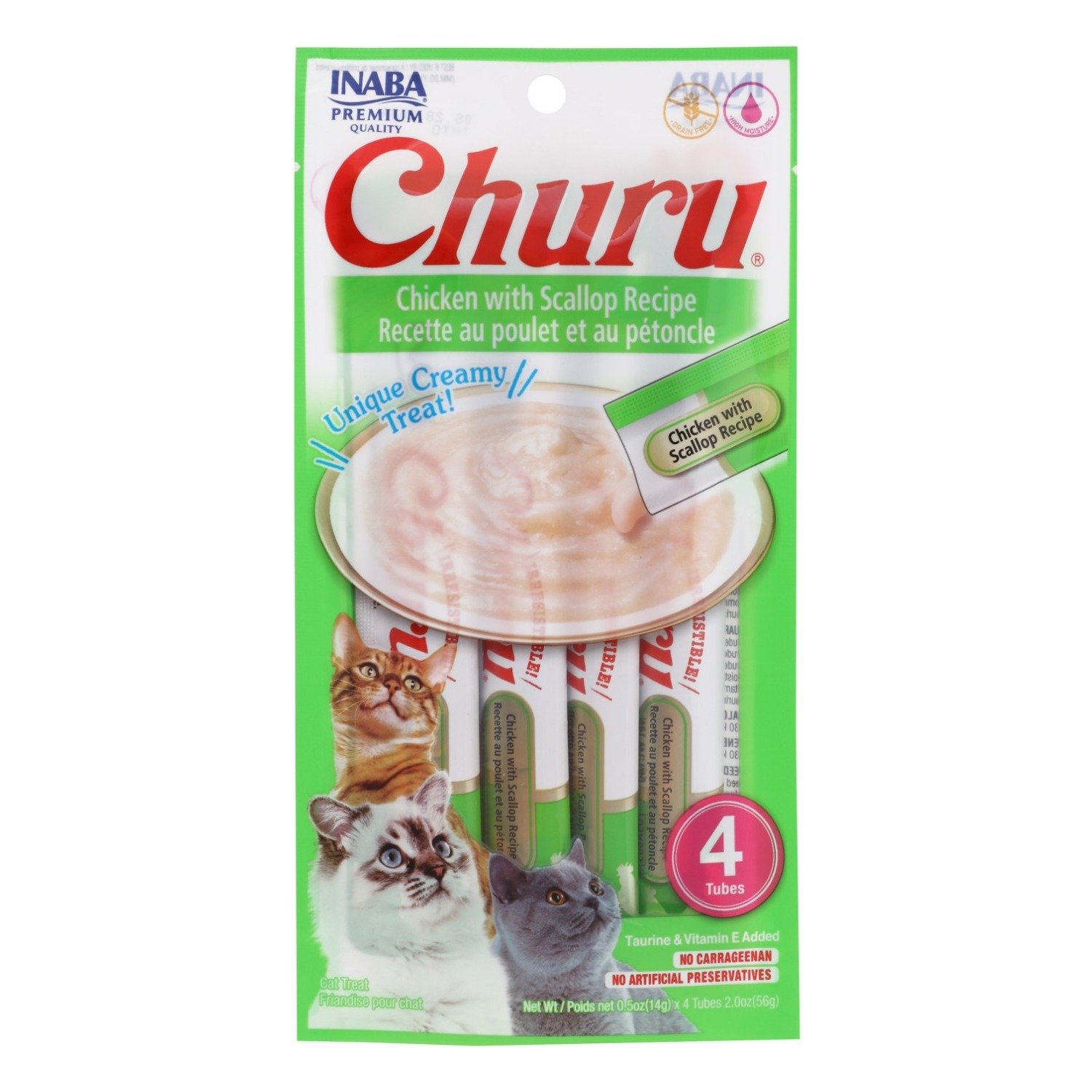 Inaba Churu Creamy Cat Treats with Chicken & Scallop, 4 x 14 g