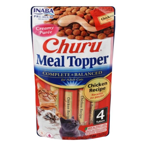 Inaba Churu Creamy Puree Meal Toppers with Chicken for Adult Cats, 4 x 14 g