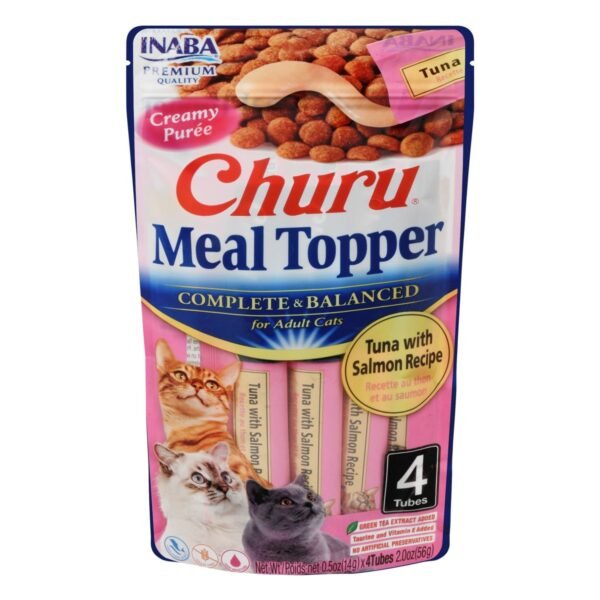 Inaba Churu Creamy Puree Meal Toppers with Tuna & Salmon for Adult Cats, 4 x 14 g
