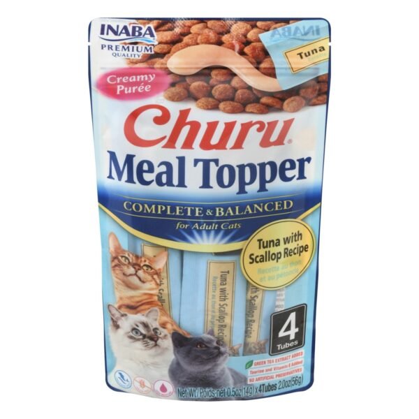 Inaba Churu Creamy Puree Meal Toppers with Tuna & Scallop for Adult Cats, 4 x 14 g