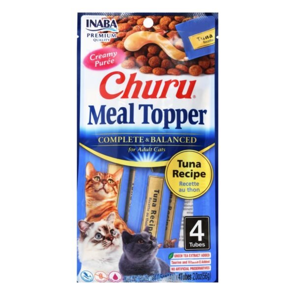 Inaba Churu Creamy Puree Meal Toppers with Tuna for Adult Cats, 4 x 14 g