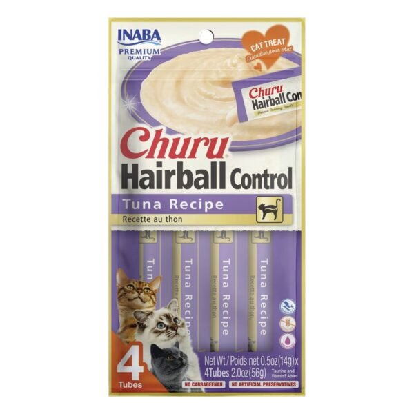 Inaba Churu Hairball Control Cat Treats Paste with Tuna, 4 x 14 g