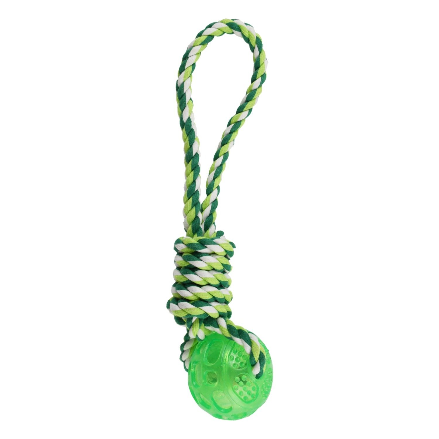 Looy White & Green Rubber Rope Ball Dog Tug Toy