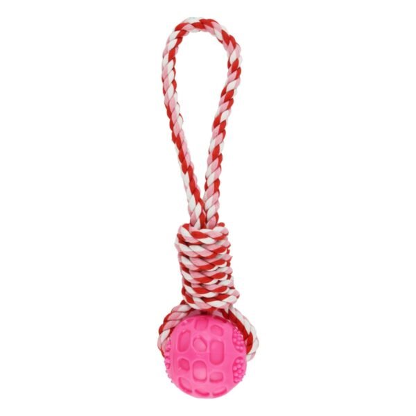 Looy White & Pink Rubber Rope Ball Dog Tug Toy