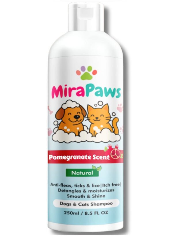 MiraPaws Anti-Fleas, Ticks & Lice Pet Shampoo Pomegranate Scent, 250 ml