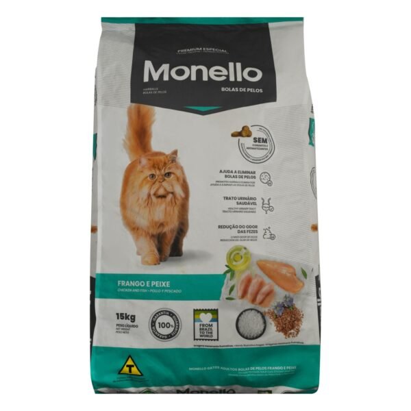 Monello Dry Food with Chicken & Fish for Long Haired Adult Cats, 15 kg