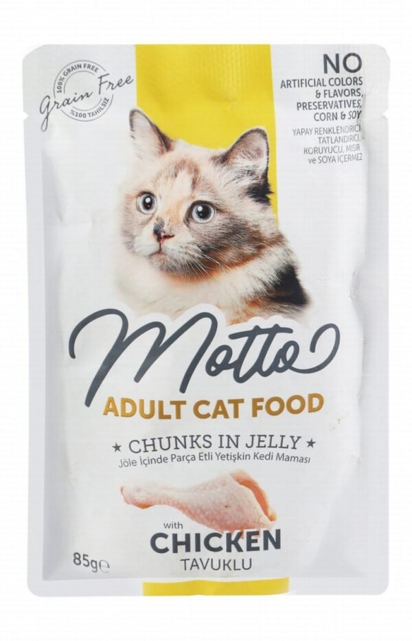 Motto Wet Food Chunks with Chicken in Jelly for Adult Cats, 85 g