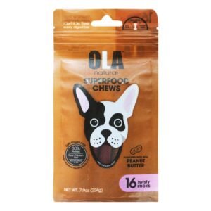 Ola Superfood Chew Stick Dog Treats Peanut Butter Flavor with Chicken (16 Pieces), 224 g