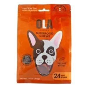 Ola Superfood Mini Bone Dog Treats Peanut Butter Flavor with Chicken (24 Pieces), 384 g