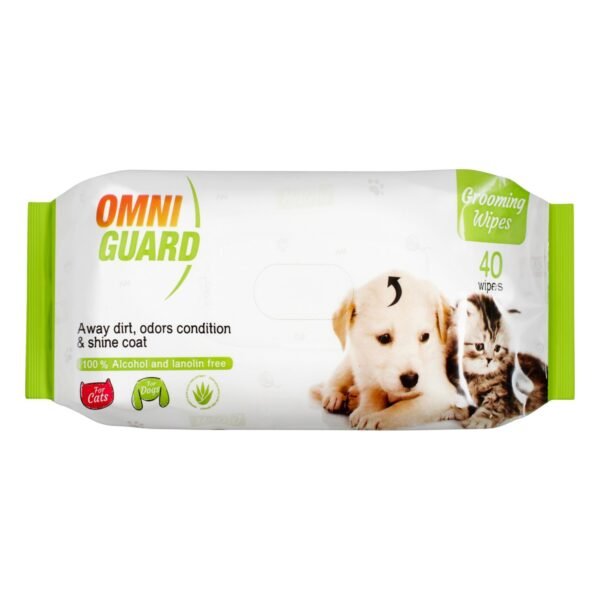 Omni Guard Pet Grooming Wipes with Aloe Vera Extract, 40 wipes