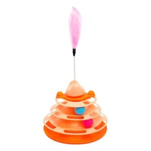 Orange & Pink Ball Tower Interactive Cat Toy with Feathers