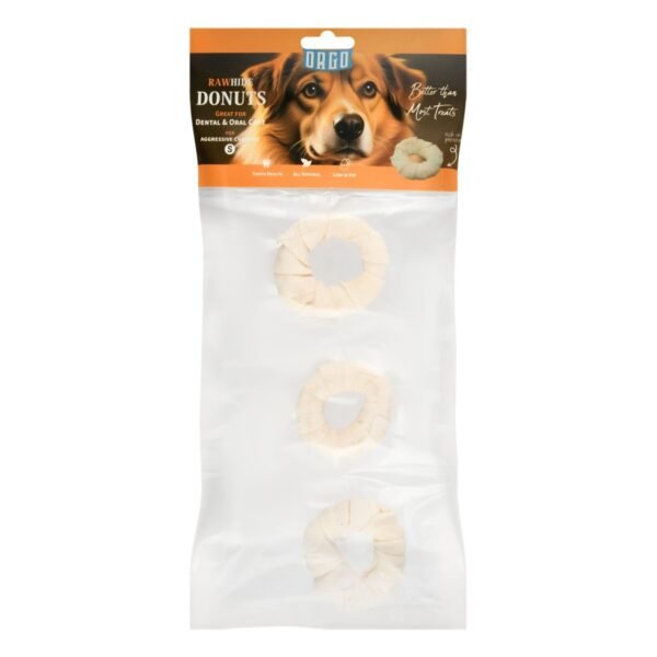 Orgo Small White Donut Shaped Rawhide Dog Chew Treats, 3 pcs