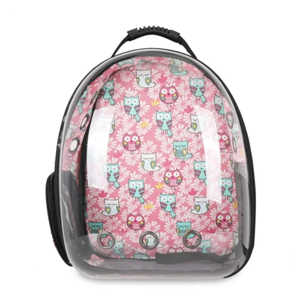 Panoramic Space Capsule Pet Carrier Backpack Pink Owl Print