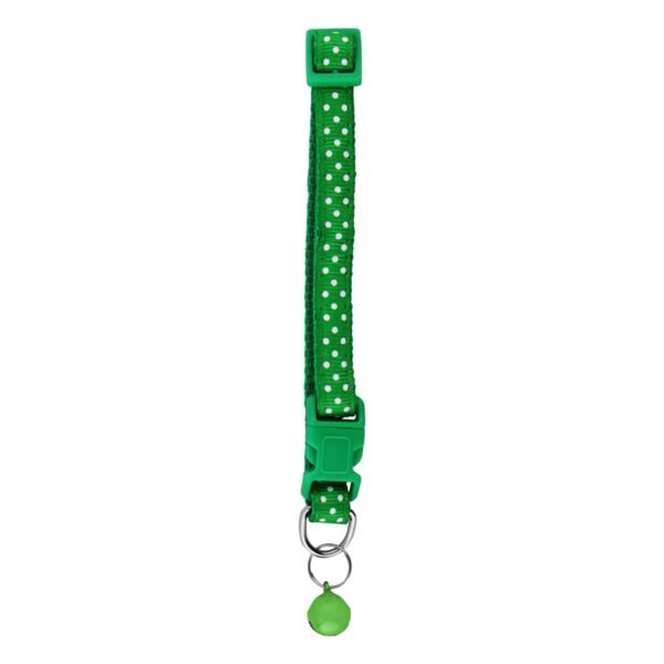 Petbroo Green Polka Dot Print Cat Collar with Bell (12x1cm)