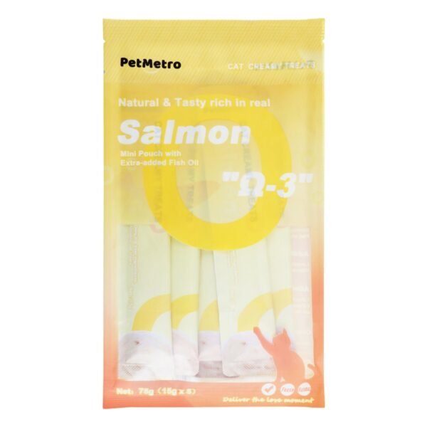 PetMetro Mini Creamy Cat Treats with Salmon, 5 x 15 g
